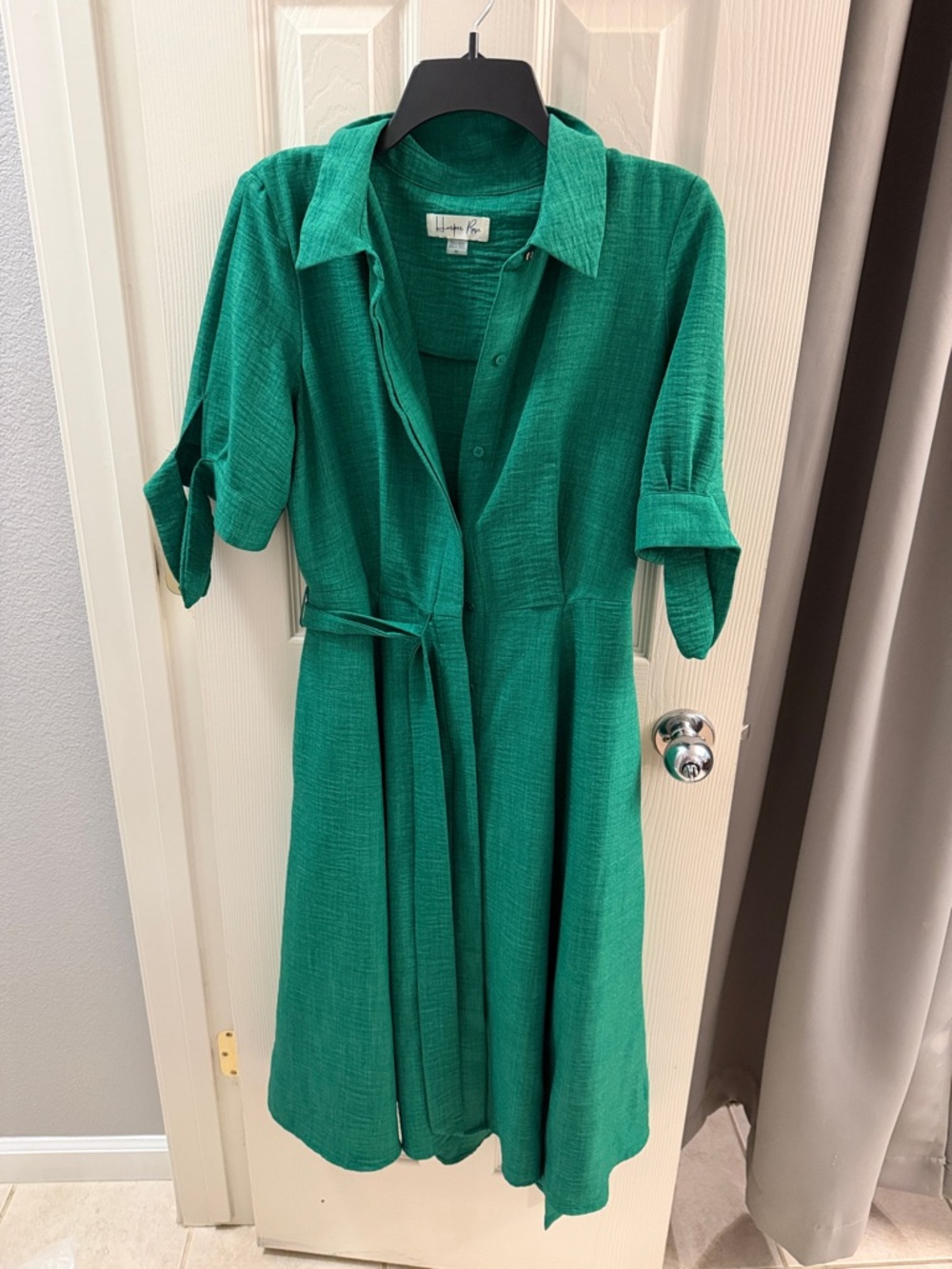 Harper Rose Green Midi Shirt Dress with Tie Waist